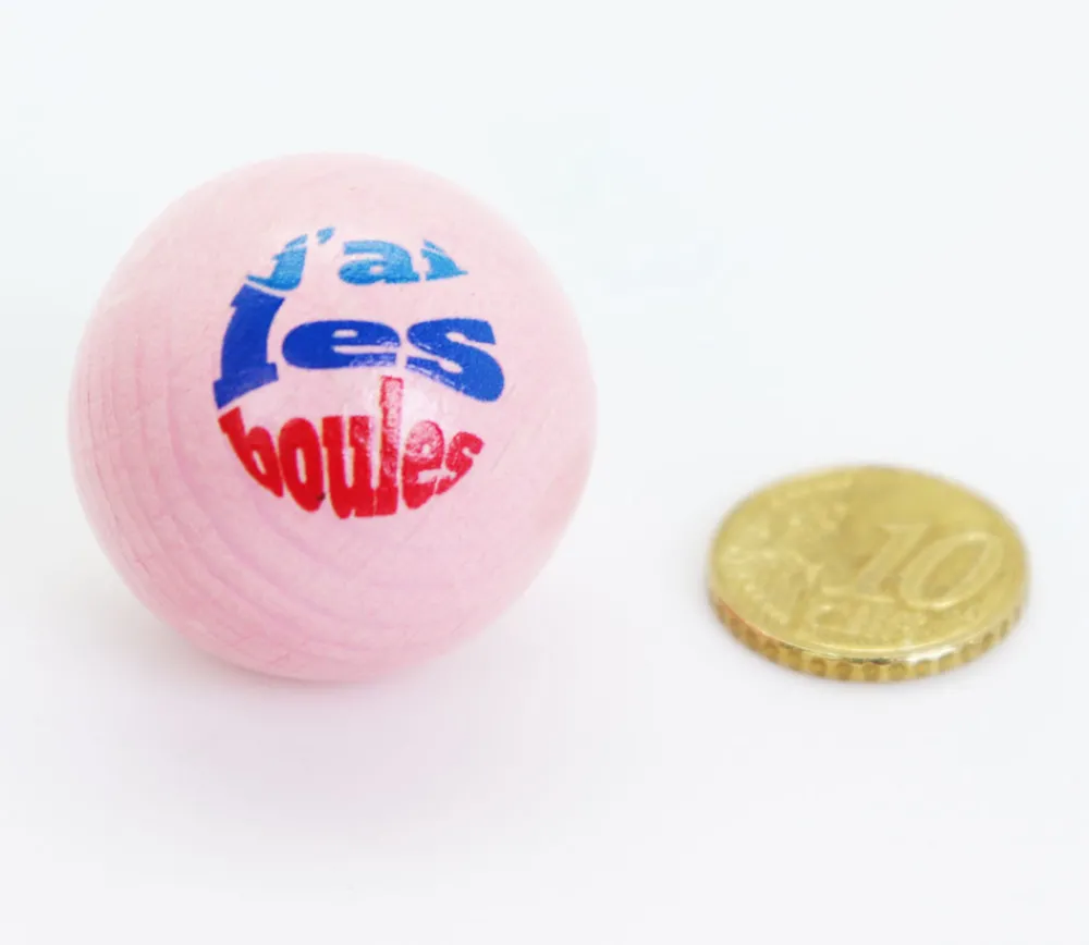 Tout Pour le Jeu Cochonnet FUN "j'ai les boules" hêtre 3 cm rose