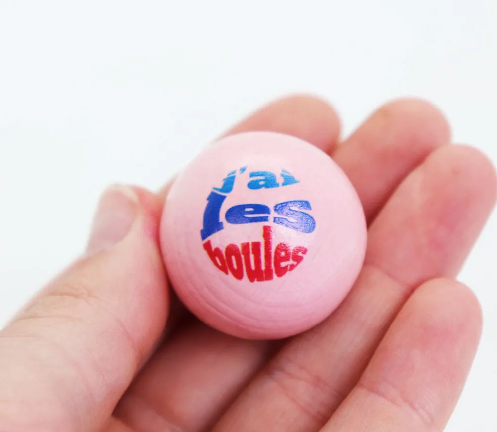 Tout Pour le Jeu Cochonnet FUN "j'ai les boules" hêtre 3 cm rose