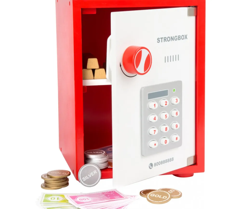 Tout Pour le Jeu Coffre fort en bois avec argent factice - 68 pièces.