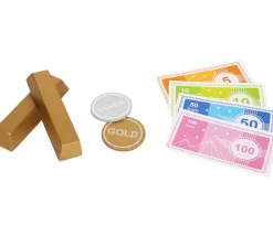 Tout Pour le Jeu Coffre fort en bois avec argent factice - 68 pièces.