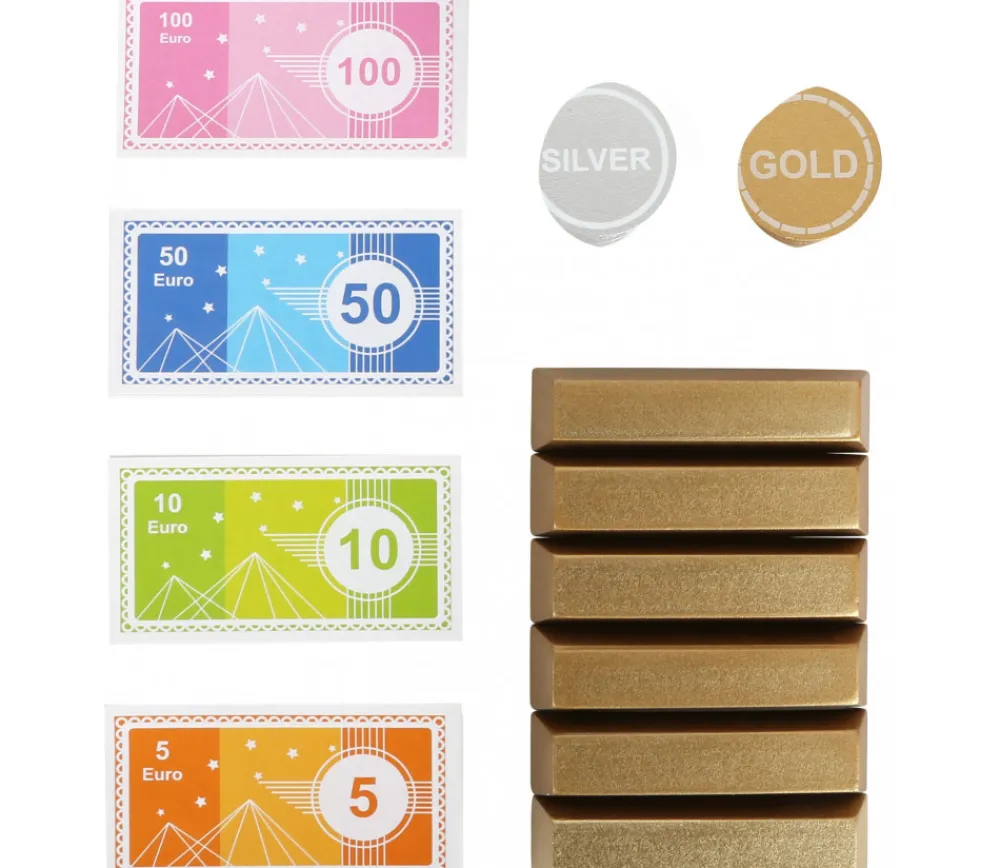 Tout Pour le Jeu Coffre fort en bois avec argent factice - 68 pièces.