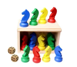 Tout Pour le Jeu Coffret bois 16 pions petits chevaux + 2 dés