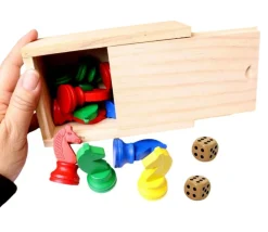 Tout Pour le Jeu Coffret bois 16 pions petits chevaux + 2 dés