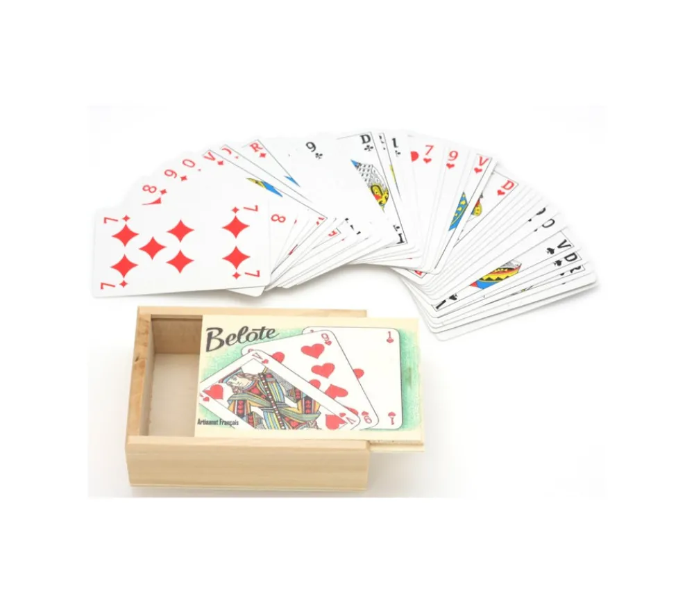 Tout Pour le Jeu Coffret bois belote 10.5 x 7.6 x 3.4 cm avec jeu cartes sans jetons