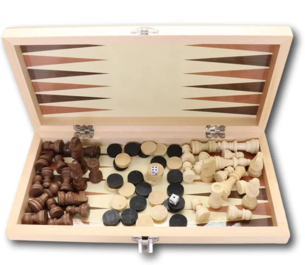 Tout Pour le Jeu Coffret échecs / Dames anglaises / Backgammon 30 cm en bois - 3 jeux en 1