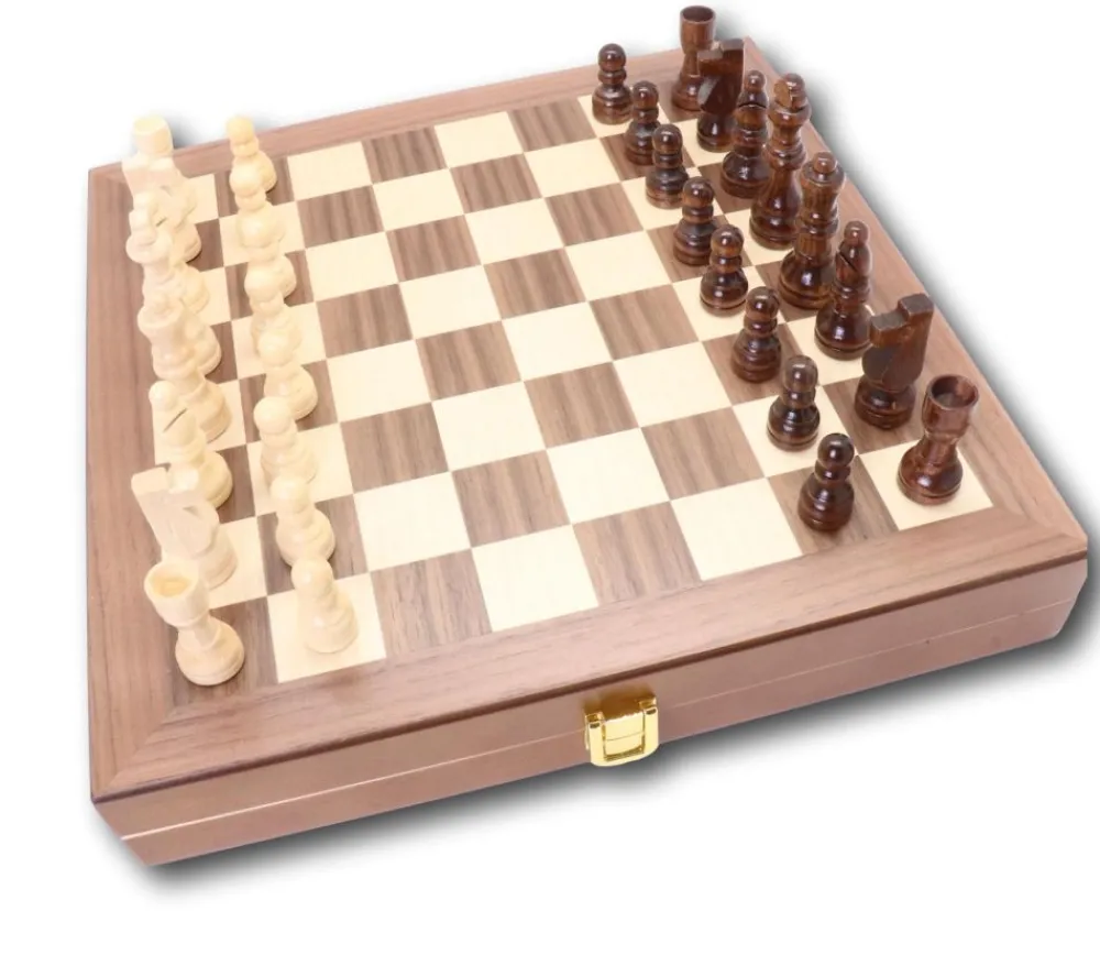 Tout Pour le Jeu Coffret Echecs-dames-backgammon en bois 29 cm marqueté