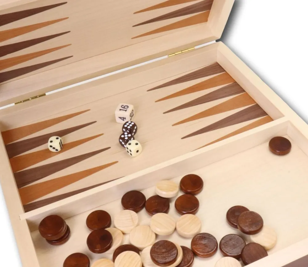 Tout Pour le Jeu Coffret Echecs-dames-backgammon en bois 29 cm marqueté