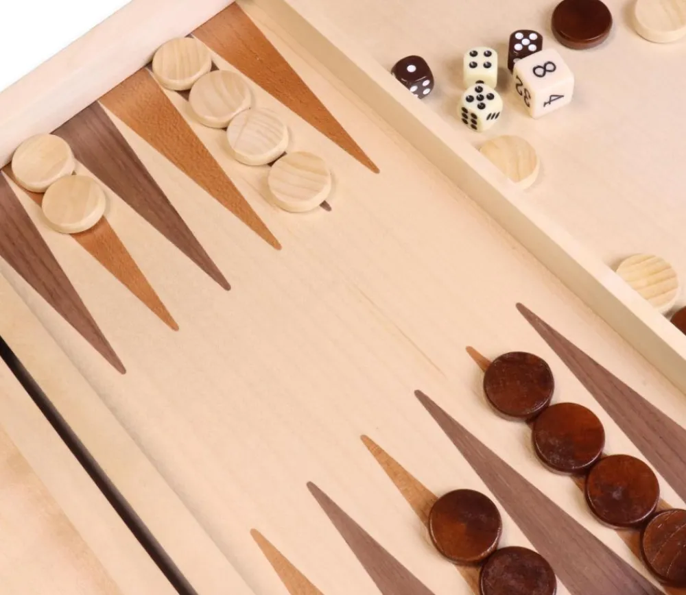 Tout Pour le Jeu Coffret Echecs-dames-backgammon en bois 29 cm marqueté