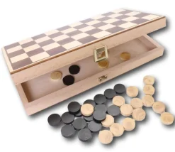 Tout Pour le Jeu Coffret Jeu de dames bois plateau 30 cm pliable + 40 pions - fabrication France