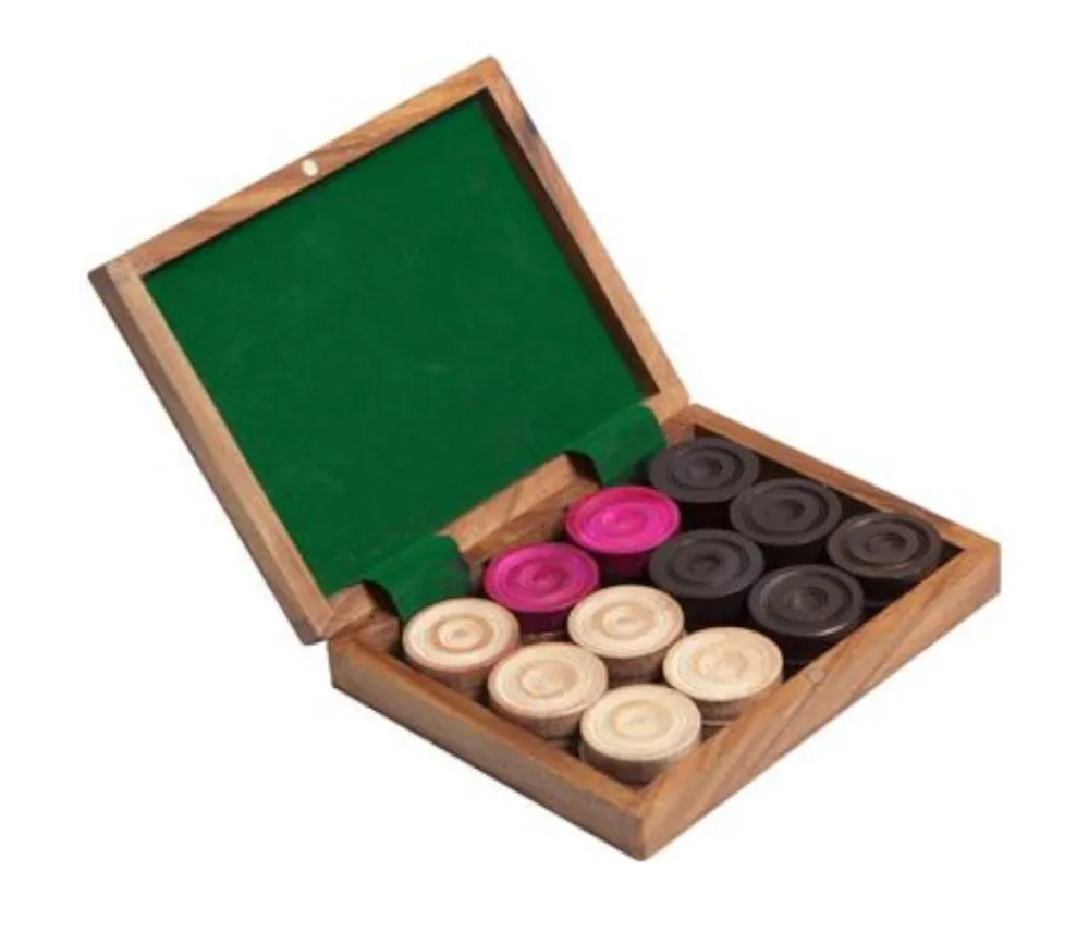 Tout Pour le Jeu Coffret palissandre avec 24 pions Carrom Carambole - palets bois
