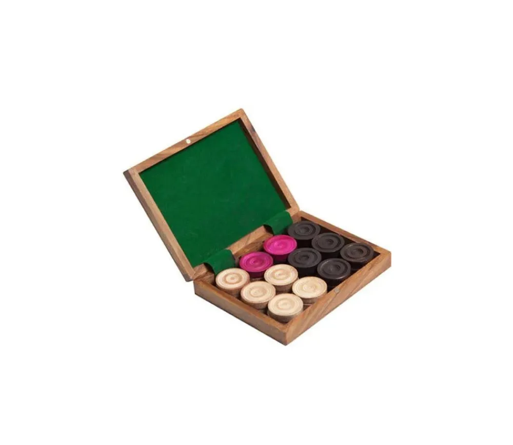 Tout Pour le Jeu Coffret palissandre avec 24 pions Carrom Carambole - palets bois