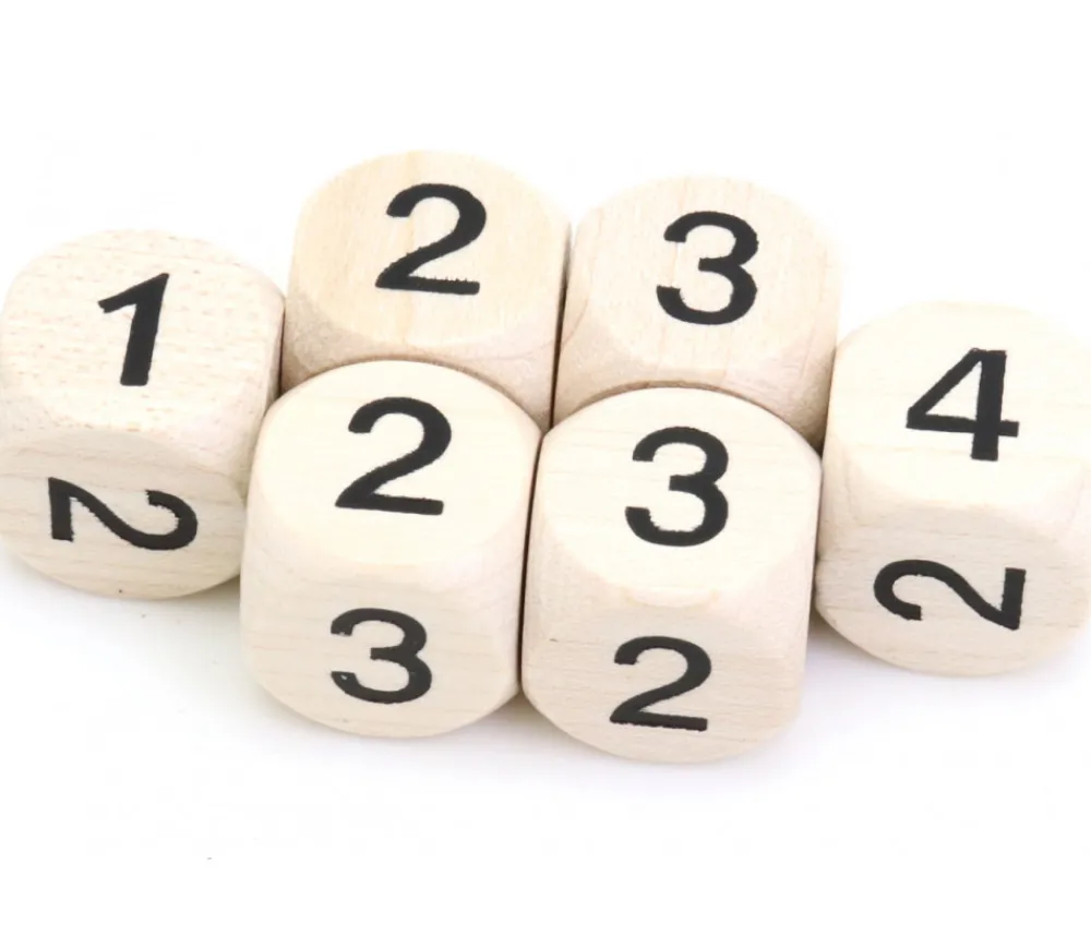 Tout Pour le Jeu Dé 1 2 2 3 3 4 en bois de 16 mm en chiffres