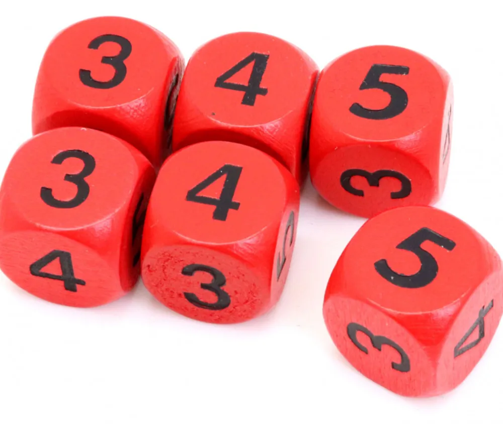 Tout Pour le Jeu Dé 3 3 4 4 5 5 en bois de 16 mm rouge