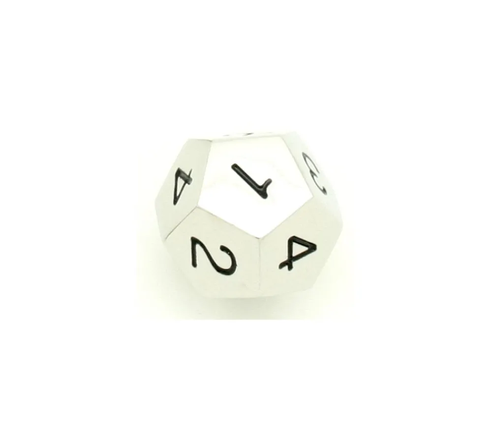 Tout Pour le Jeu D4 - Dé 12 faces en métal argenté 1 à 4 chiffres noirs 20 mm