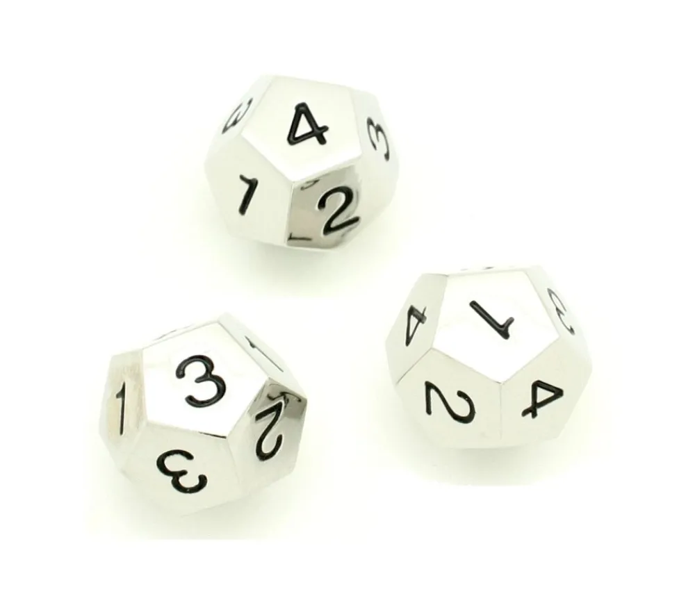 Tout Pour le Jeu D4 - Dé 12 faces en métal argenté 1 à 4 chiffres noirs 20 mm