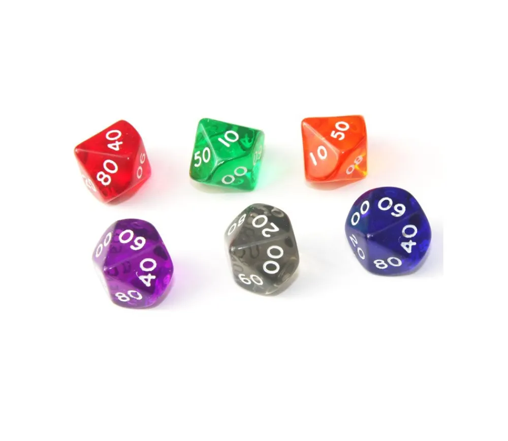Tout Pour le Jeu Dé 10 faces dizaine translucide de 00 à 90 à l'unité (couleur mise au hasard)