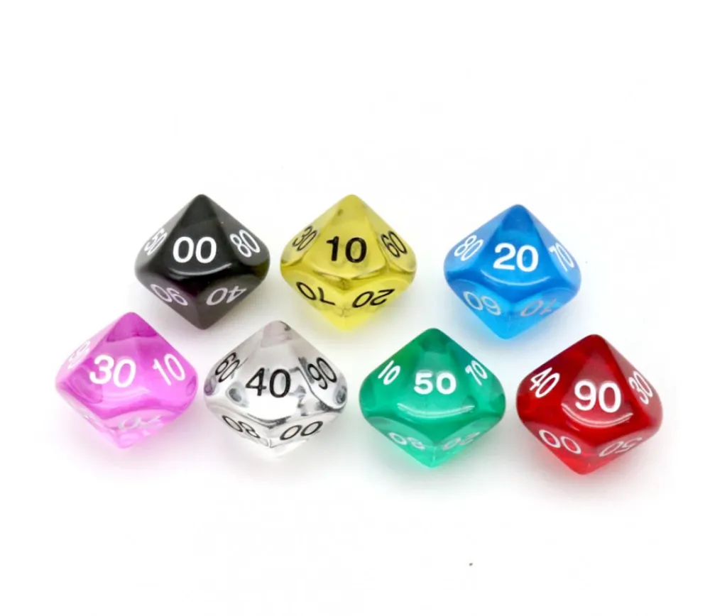 Tout Pour le Jeu Dé 10 faces dizaine translucide de 00 à 90 à l'unité (couleur mise au hasard)