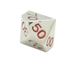 Tout Pour le Jeu Dé 10 faces dizaines en métal argenté 00 à 90 chiffres rouges 20 mm