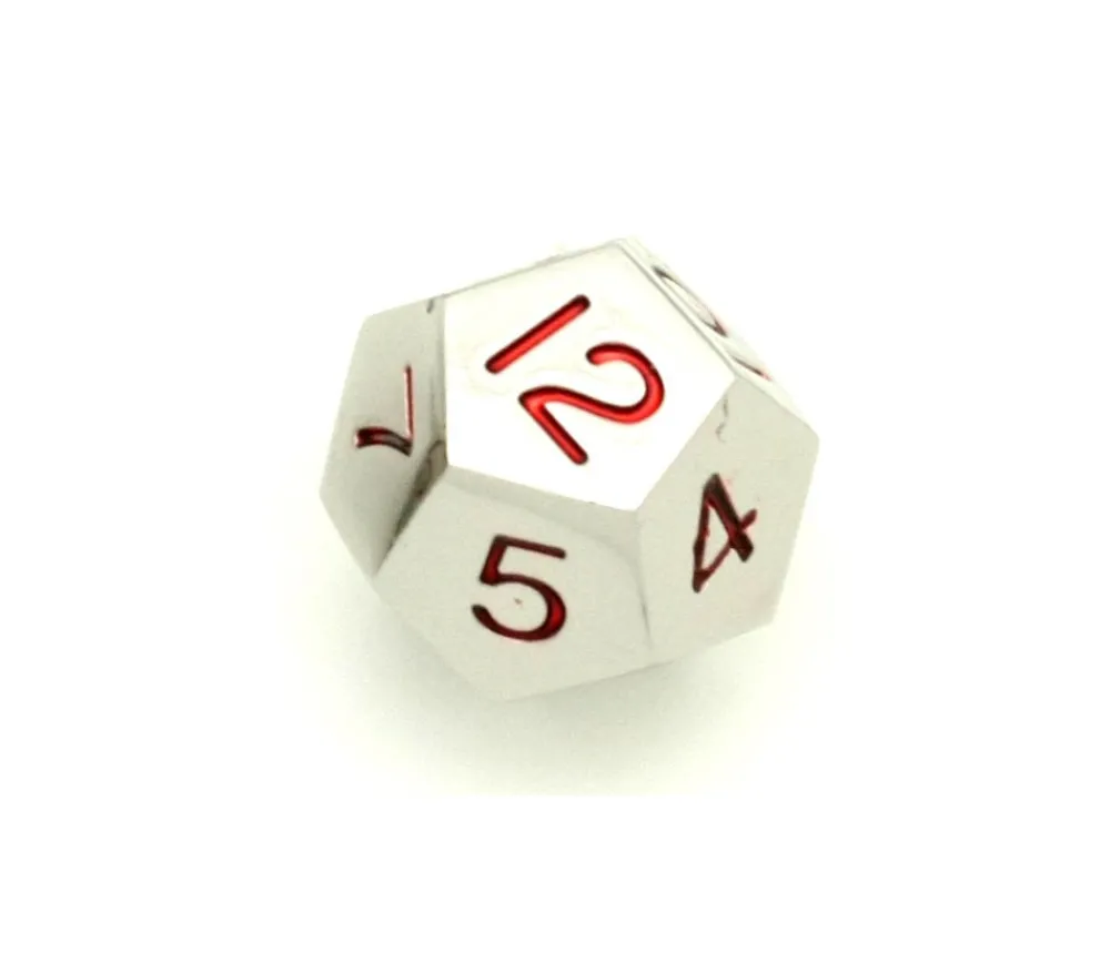 Tout Pour le Jeu Dé 12 faces en métal argenté 1 à 12 chiffres rouges 20 mm