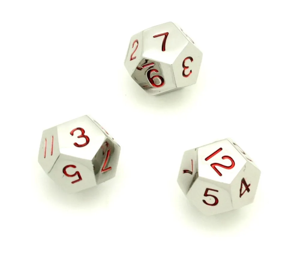 Tout Pour le Jeu Dé 12 faces en métal argenté 1 à 12 chiffres rouges 20 mm