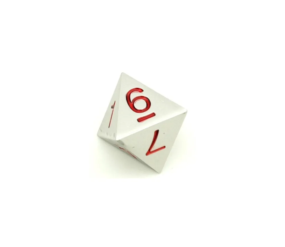 Tout Pour le Jeu Dé 8 faces en métal argenté 1 à 8 chiffres rouges 20 mm