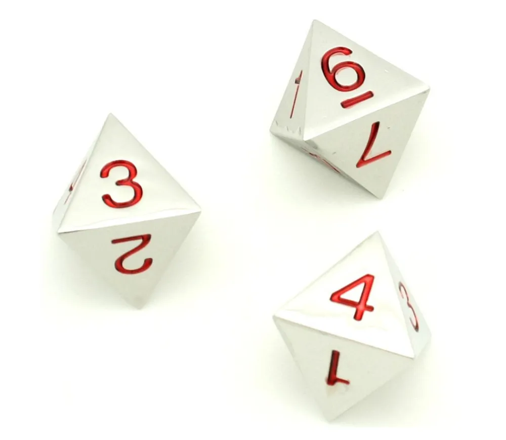 Tout Pour le Jeu Dé 8 faces en métal argenté 1 à 8 chiffres rouges 20 mm