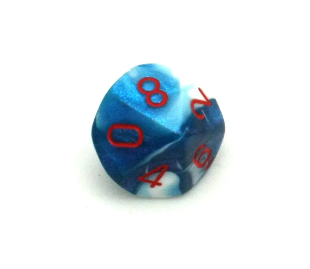 Tout Pour le Jeu Dé 10 faces glacé nacré bleu-blanc points rouge