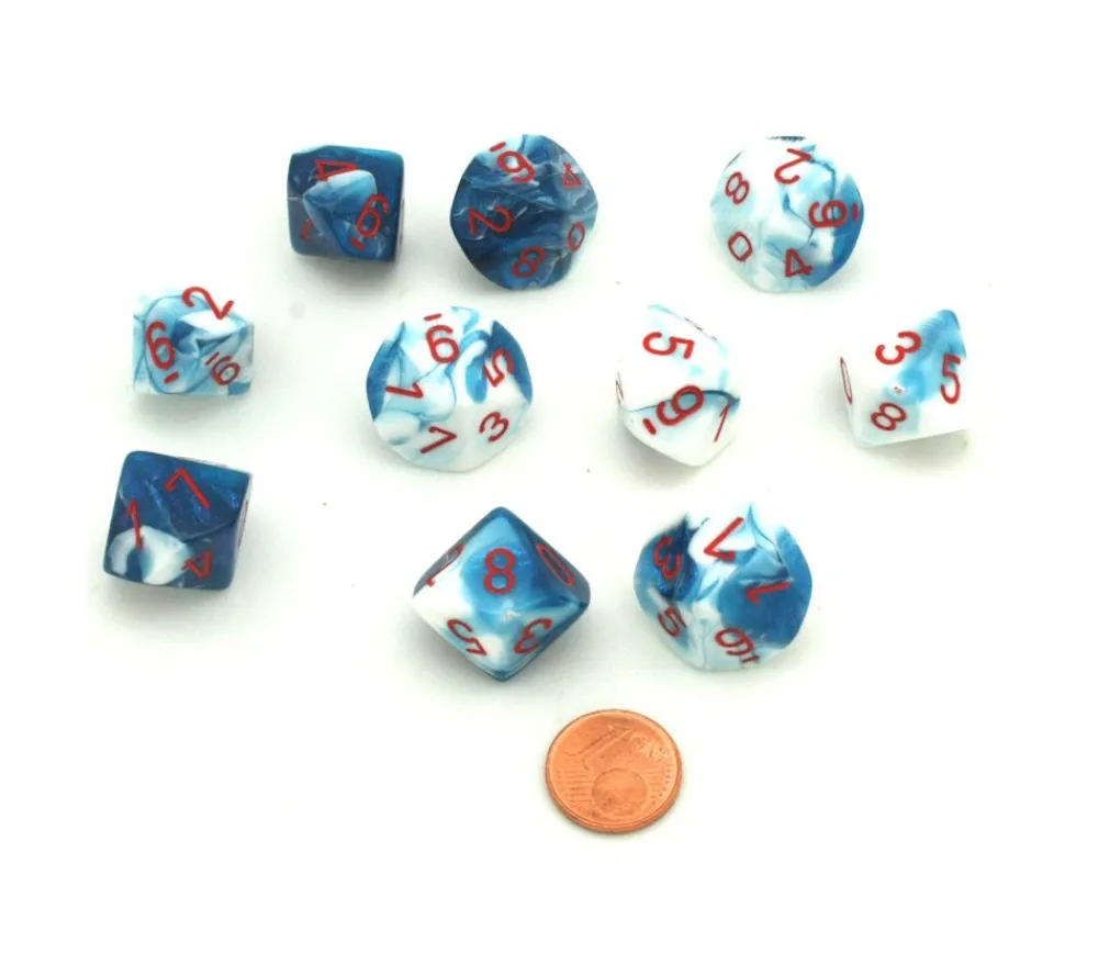 Tout Pour le Jeu Dé 10 faces glacé nacré bleu-blanc points rouge