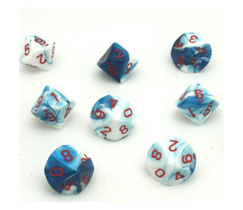 Tout Pour le Jeu Dé 10 faces glacé nacré bleu-blanc points rouge