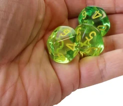 Tout Pour le Jeu Dé 10 faces translucide vert chiffres jaunes