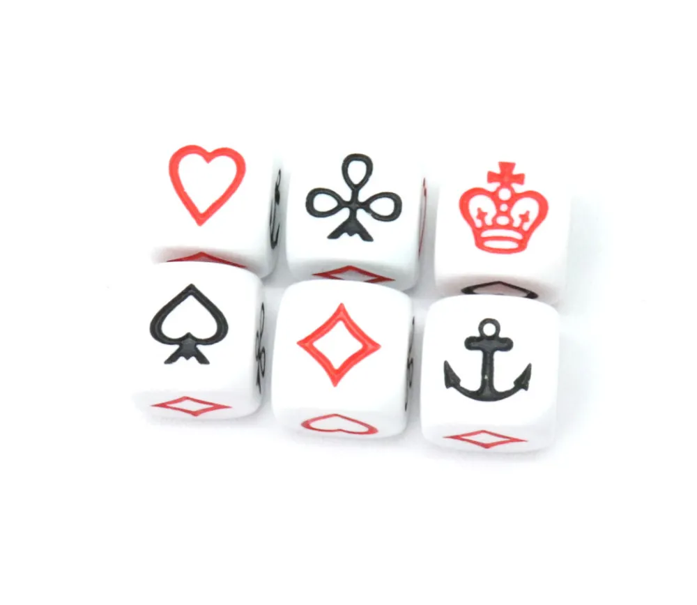 Tout Pour le Jeu Dé à jouer Belote ancre couronne 16 mm avec atout coeur, pique, carreau et trèfle