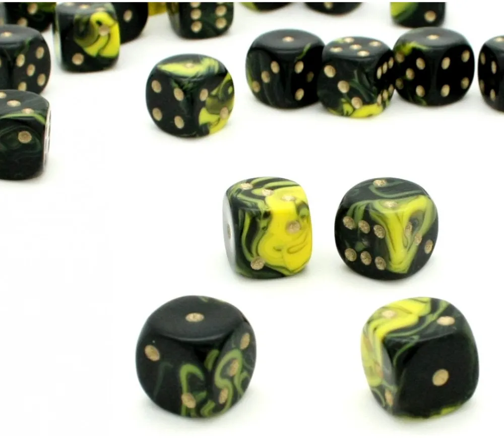 Tout Pour le Jeu Dé à jouer marbré jaune/noir 16 mm