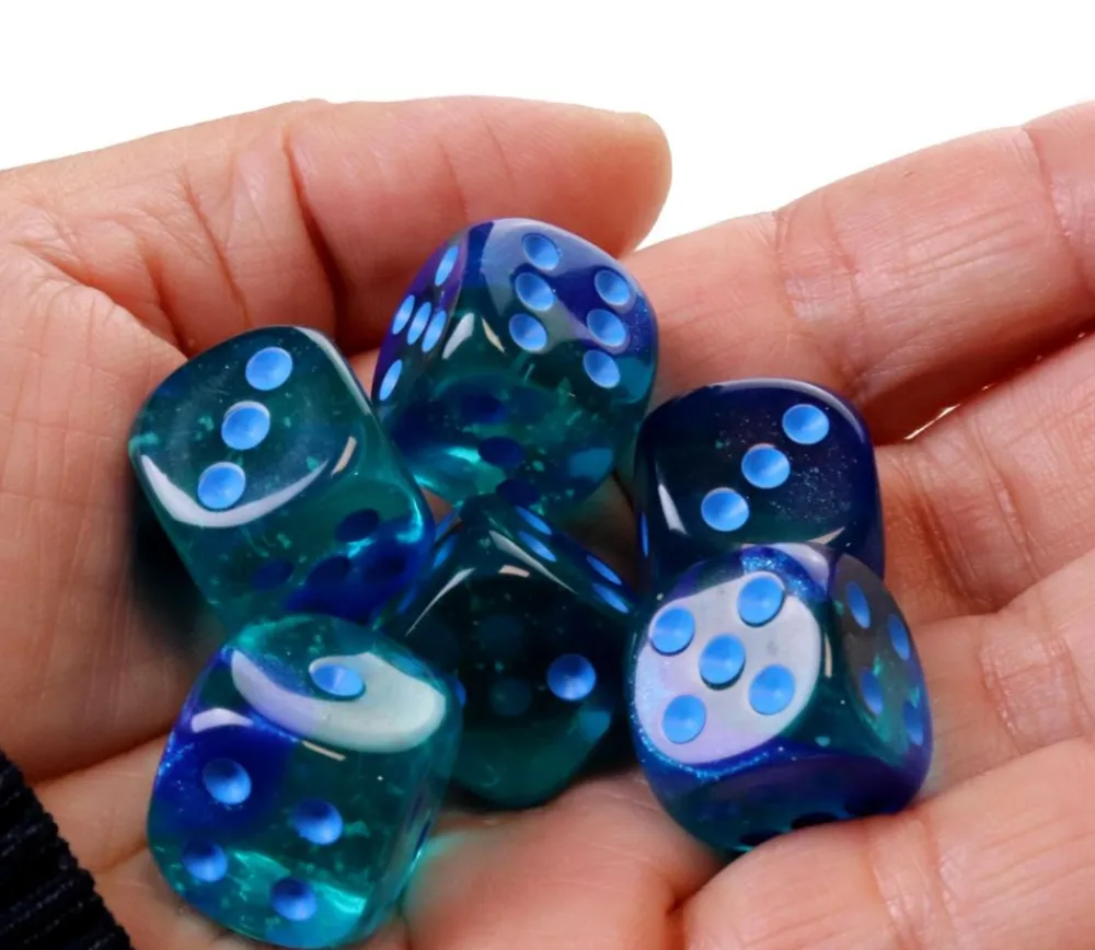 Tout Pour le Jeu Dé à jouer translucide bleu-vert points bleus 16 mm
