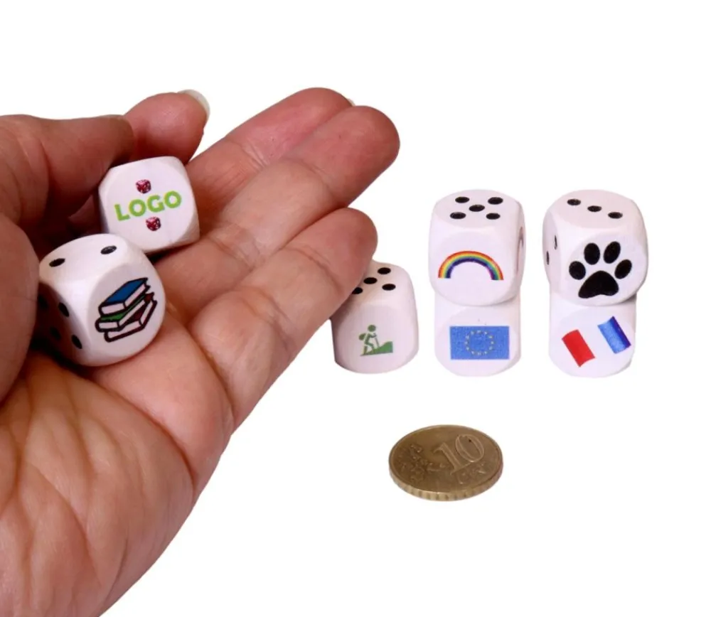 Tout Pour le Jeu Dé 16 mm en bois blanc : 1 face personnalisée avec votre image