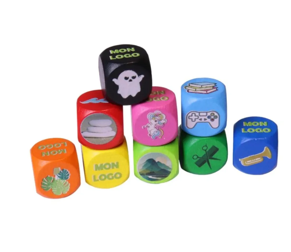 Tout Pour le Jeu Dé 16 mm en bois coloré : 6 faces personnalisées avec vos images