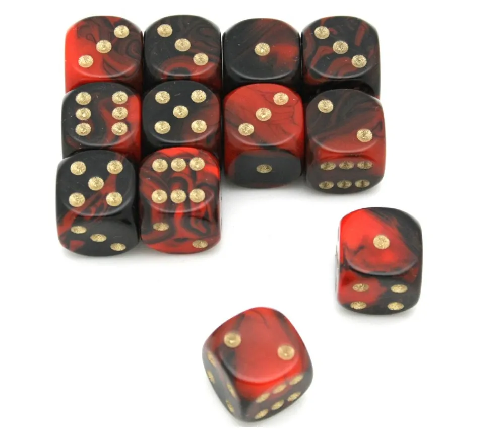 Tout Pour le Jeu Dé 16 mm marbré noir rouge points dorés