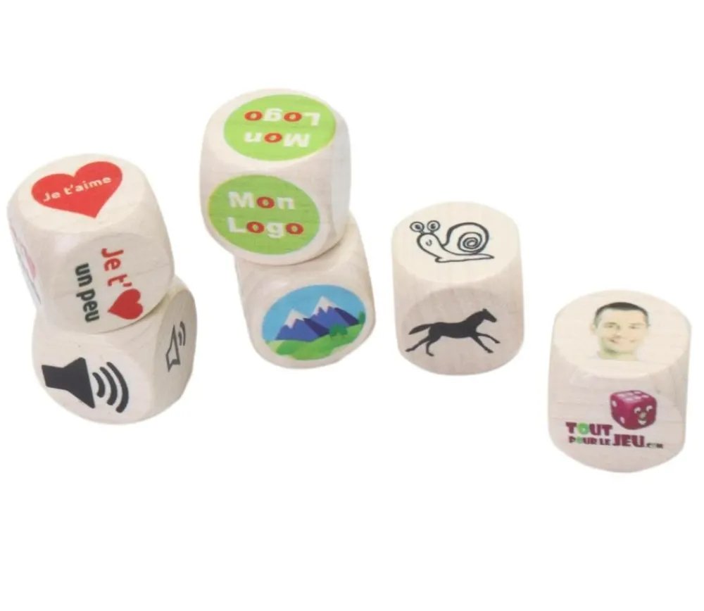 Tout Pour le Jeu Dé bois 2 cm personnalisé : 6 faces personnalisées avec vos images