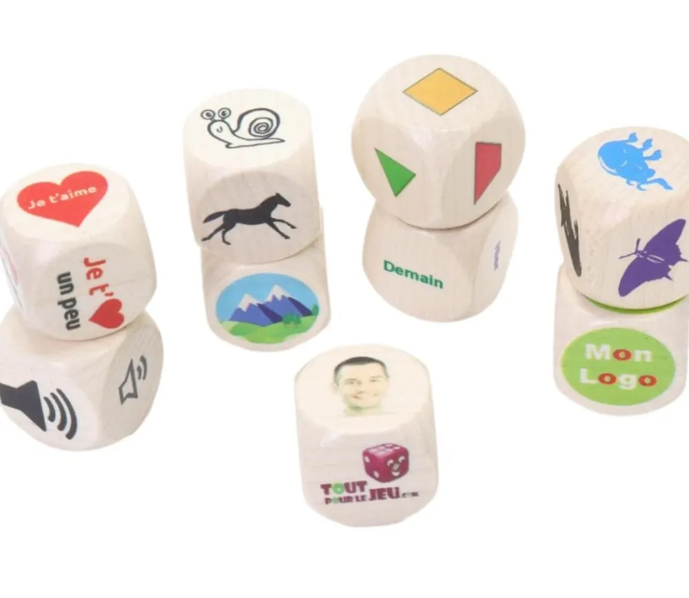 Tout Pour le Jeu Dé bois 2 cm personnalisé : 6 faces personnalisées avec vos images