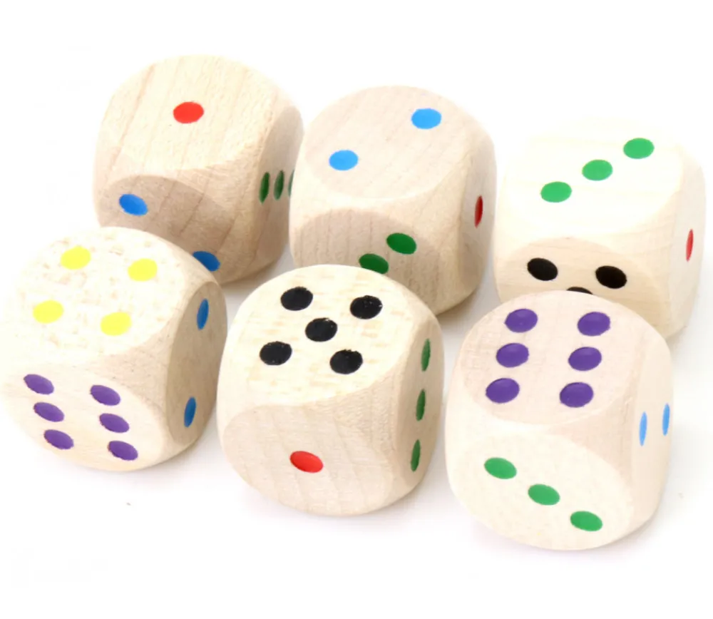 Tout Pour le Jeu Dé bois 20 mm couleurs de 1 à 6 arc-en-ciel