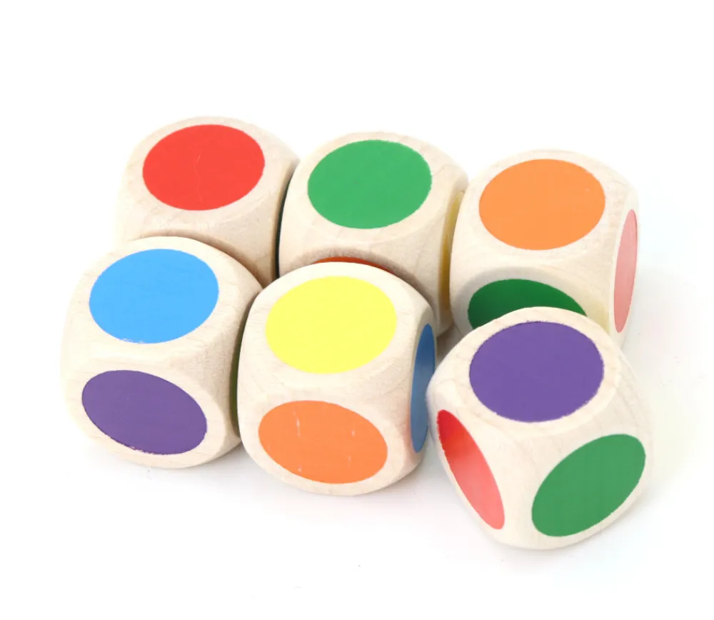 Tout Pour le Jeu Dé bois 6 points couleurs 20 mm rouge, vert, jaune, bleu, violet, orange
