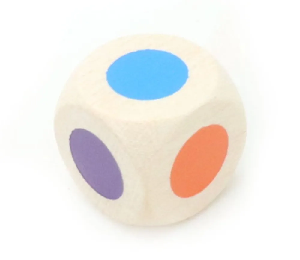 Tout Pour le Jeu Dé bois 6 points couleurs 18 mm rouge, vert, jaune, bleu, violet et orange