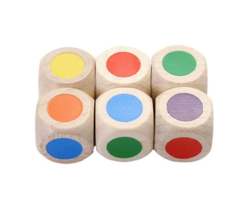 Tout Pour le Jeu Dé bois 6 points couleurs 16 mm rouge, vert, jaune, bleu, violet et orange