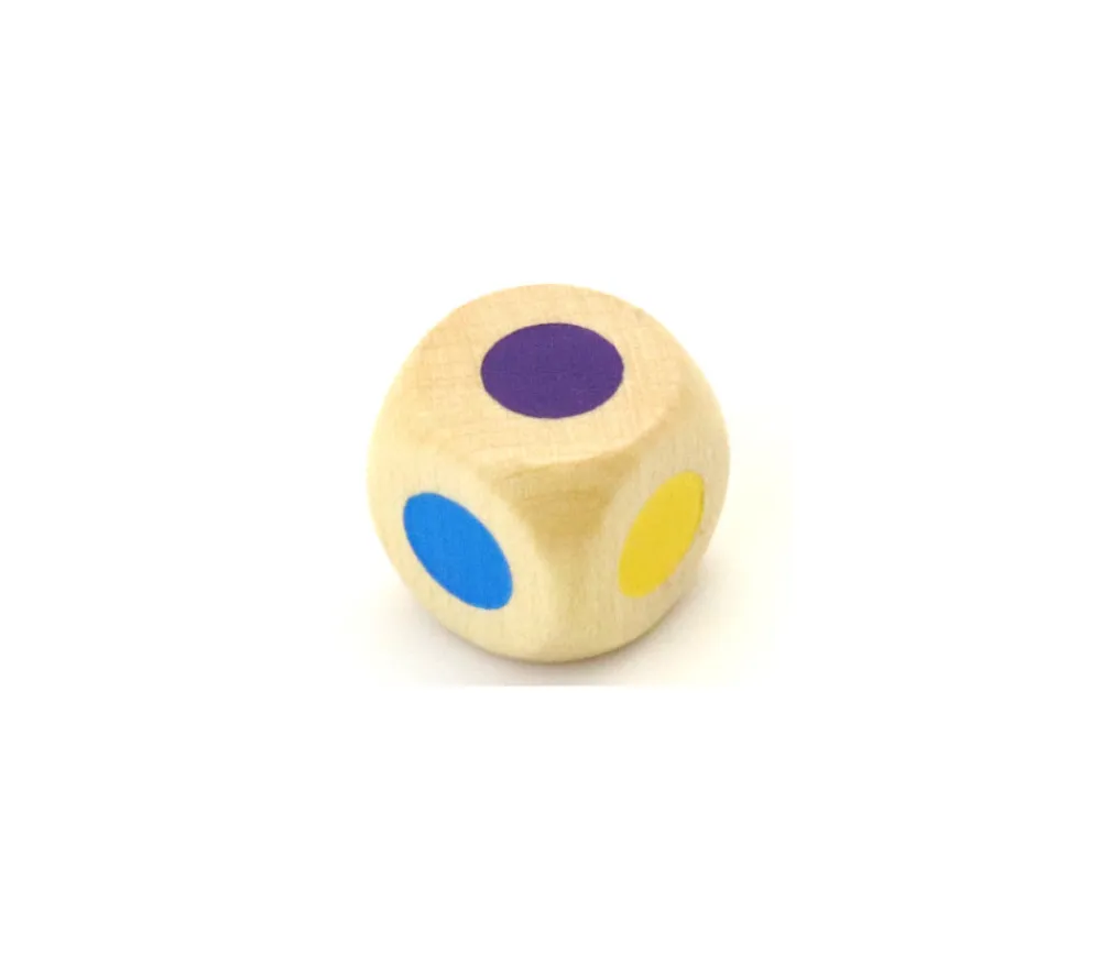 Tout Pour le Jeu Dé bois 6 points couleurs 16 mm rouge, vert, jaune, bleu, violet et orange