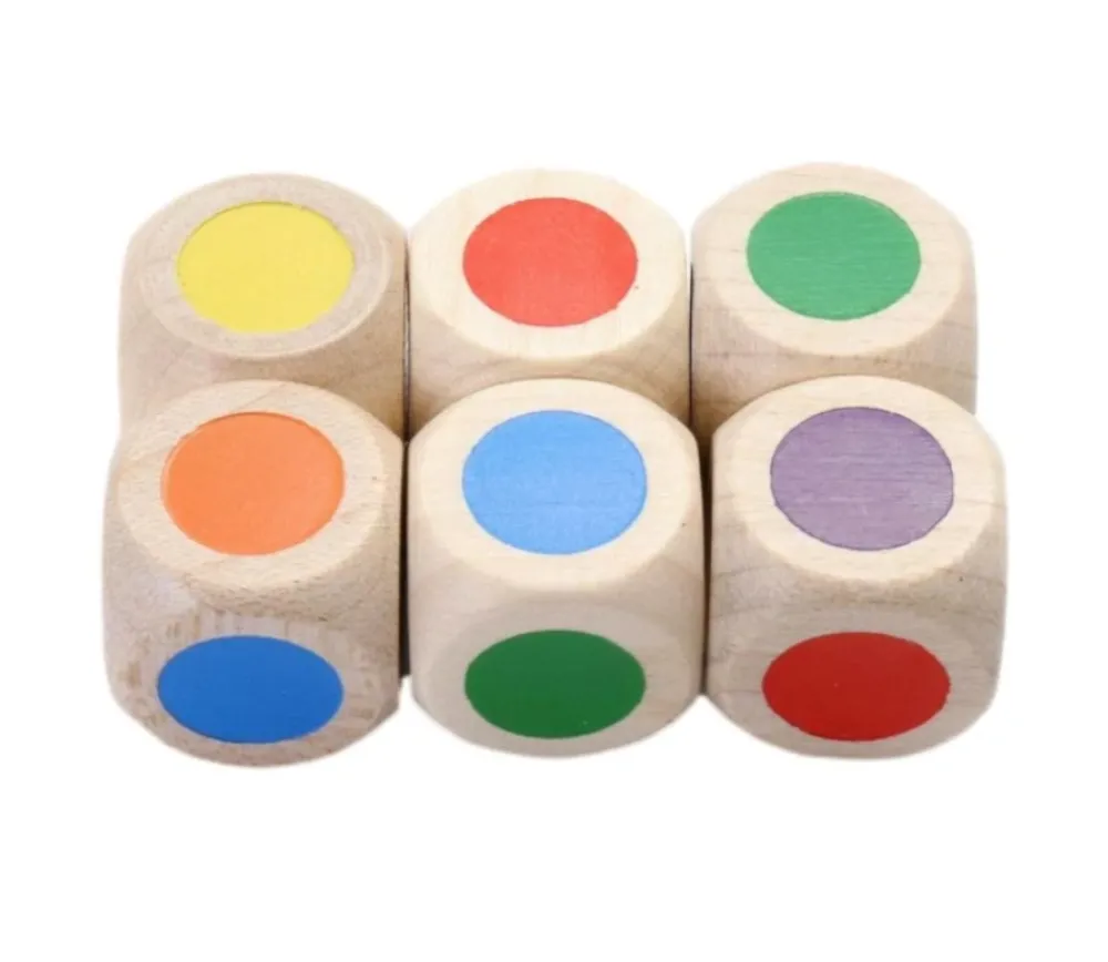 Tout Pour le Jeu Dé bois 6 points couleurs 16 mm rouge, vert, jaune, bleu, violet et orange