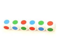 Tout Pour le Jeu Dé bois faces 3 couleurs 16 mm rouge, vert, bleu, rouge, vert, bleu