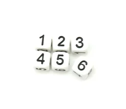 Tout Pour le Jeu Dé chiffres 123456 en 16 mm BLANC écriture noire