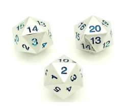 Tout Pour le Jeu Dé compteur 20 faces en métal argenté chiffres bleus 22 mm