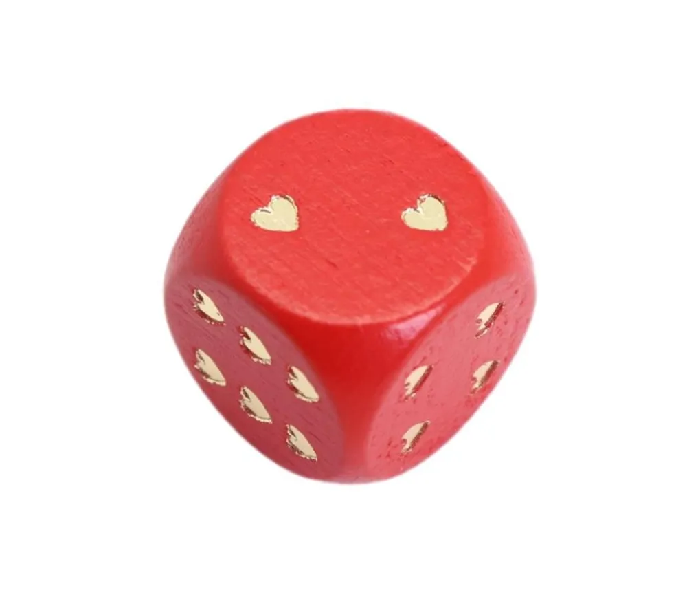 Tout Pour le Jeu Dé en bois rouge avec coeurs dorés 1.6 cm Amour