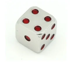 Tout Pour le Jeu Dé en métal lourd argenté points rouge 15 mm