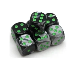 Tout Pour le Jeu Dé mix argent/noir 16 mm points verts